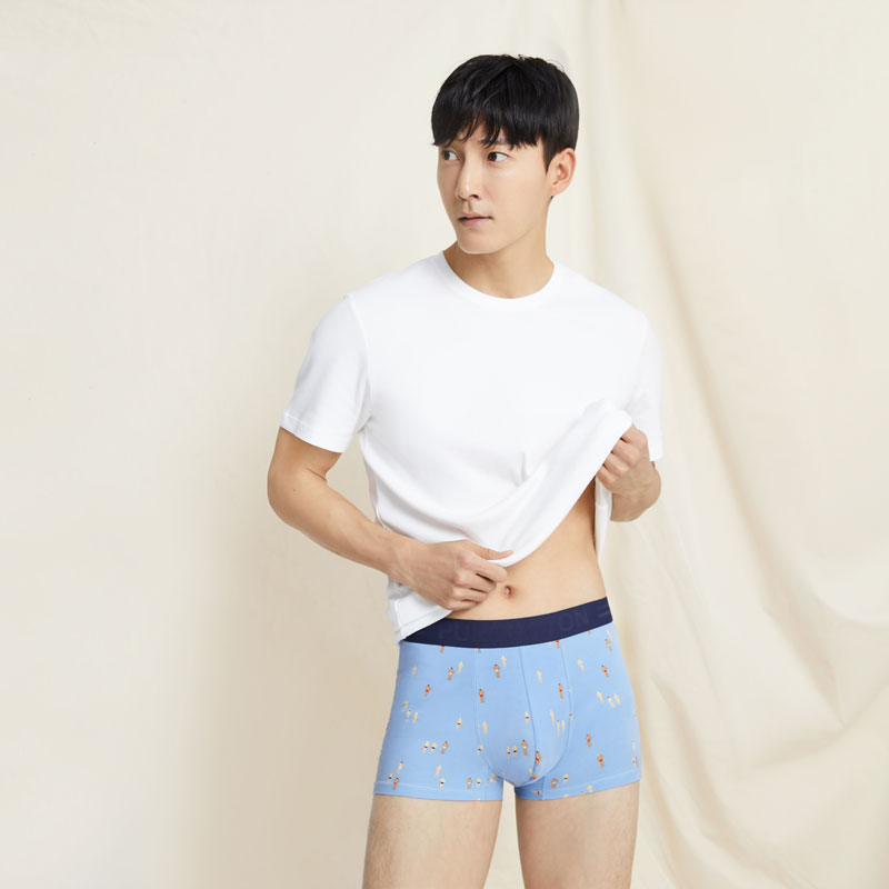 男士中腰平角內褲-棉感彈力腰帶
